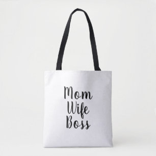 Mum wife boss white custom script cute modern tote bag