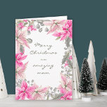 Mum Winter Floral Pink Poinsettia Christmas Card<br><div class="desc">Editable winter floral christmas card to personalise for your amazing mum (or customise for your wife, nana, sister etc). Pretty watercolor design with pink poinsettia, holly, eucalyptus leaves and, pink and white snowberries. The template is set up for you to edit the holiday greeting inside and out - or you...</div>