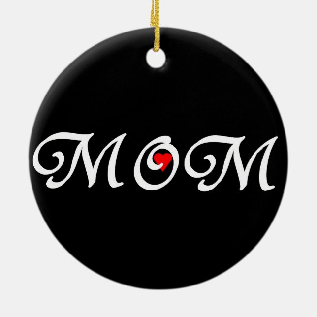 Mum with a red heart ceramic tree decoration (Back)