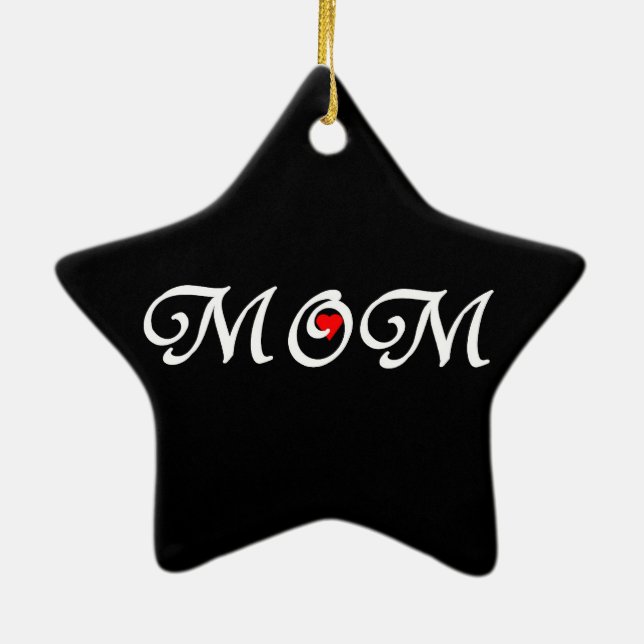 Mum with a red heart ceramic tree decoration (Back)