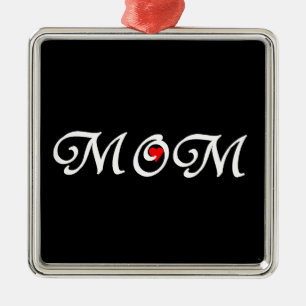 Mum with a red heart metal ornament