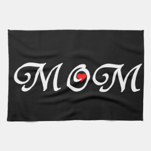 Mum with a red heart tea towel