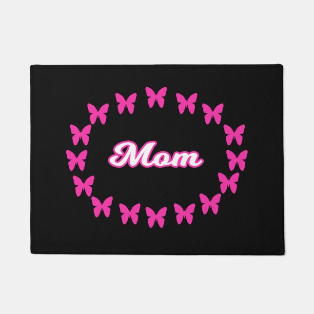 Mum With Cute Pink Butterflies Doormat (Front)