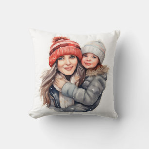 Mum with daughter winter fashion cushion