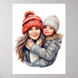 Mum with daughter winter fashion poster