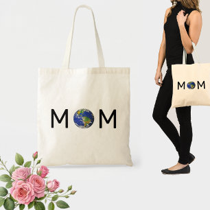 Mum with Earth Planet Tote Bag