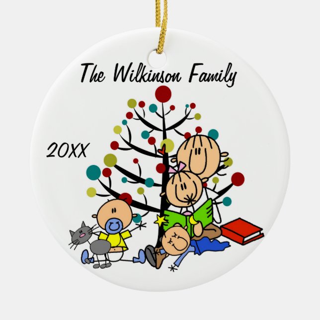 Mum With Girl, 2 Baby Boys, Cat Holiday Ornament (Front)