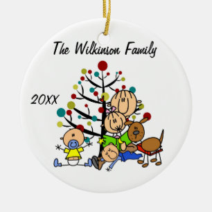 Mum With Girl, 2 Baby Boys, Dog Holiday Ornament