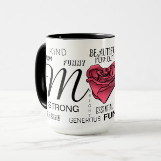 Mum with Heart Rose and Typography Mug