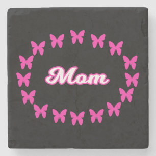 Mum With Pink Butterflies Stone Coaster