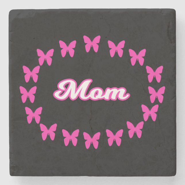 Mum With Pink Butterflies Stone Coaster (Front)