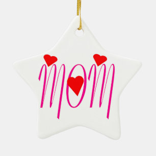 Mum with Red Hearts Ceramic Ornament