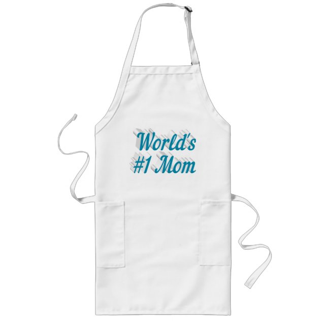 Mum with sky blue text long apron (Front)