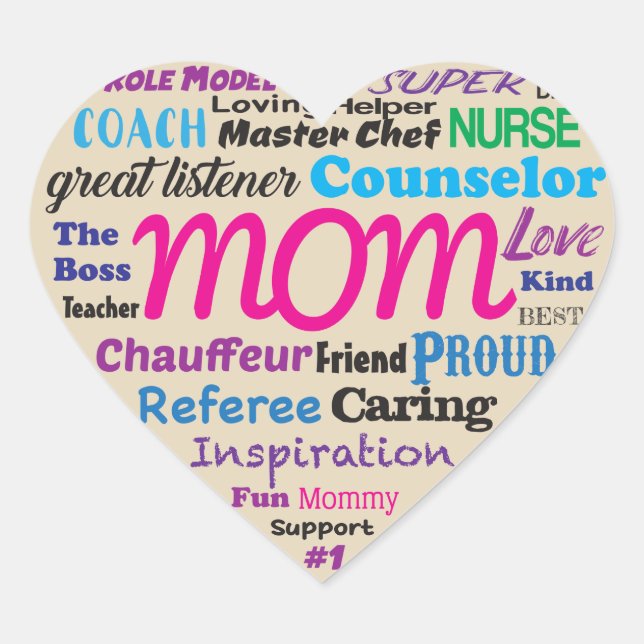Mum, Word Heart - Glossy Sticker (Front)