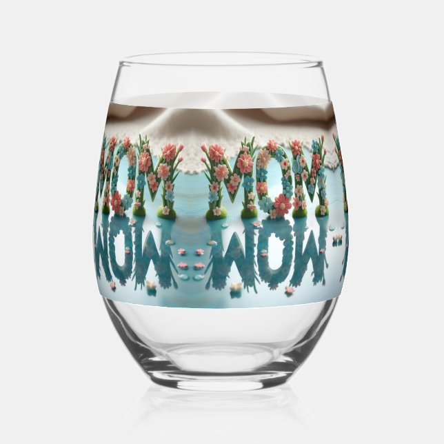Mum Wow Floral Reflection  Stemless Wine Glass (Front)