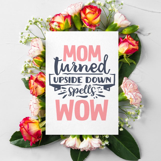 Mum Wow mother's day cute pink grey typography  Postcard (Creator Uploaded)