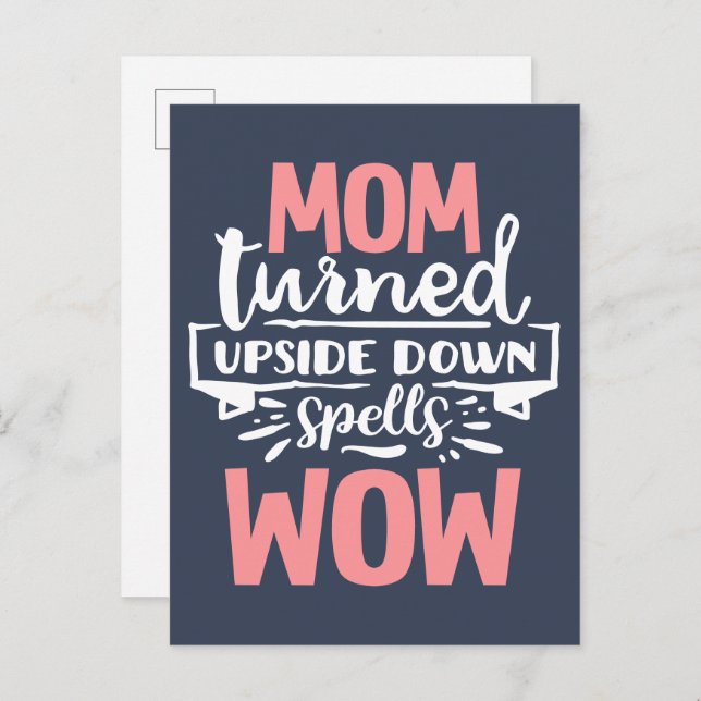 Mum Wow mother's day cute pink grey typography Postcard (Front/Back)