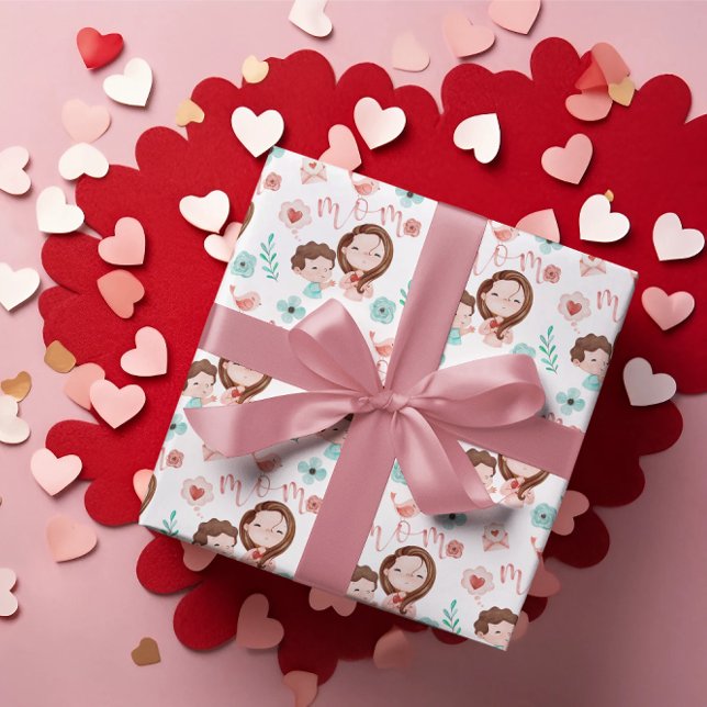 Mum Wrapping Paper Flat Sheet Set of 3 (Celebrate mom this Valentine's Day with these cute watercolor wrapping paper sheets! )