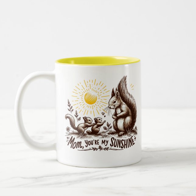 Mum, you're my sunshine Squirrel Family  Two-Tone Coffee Mug (Left)