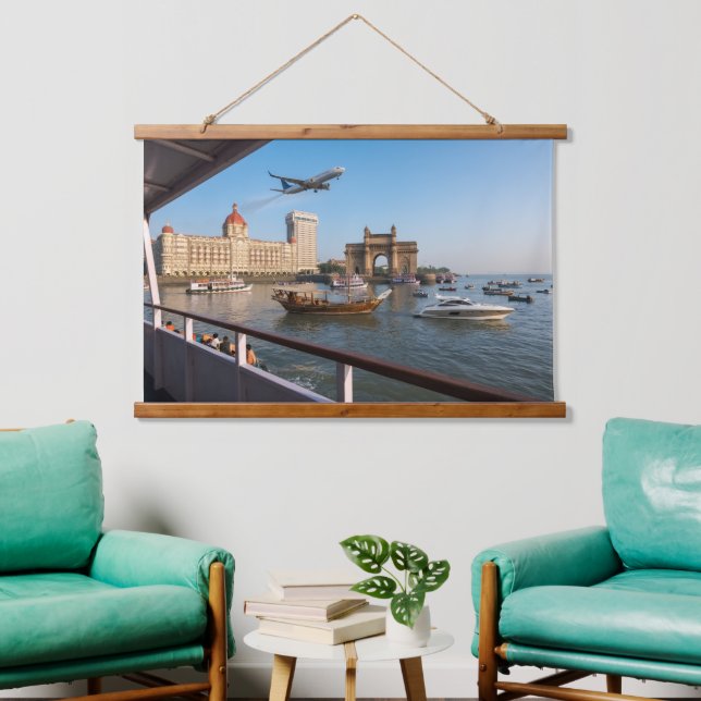 Mumbai Harbour Hanging Wall Scroll  36"x26"  Tapestry (Living Room)
