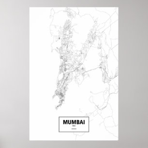 Mumbai, India (black on white) Poster