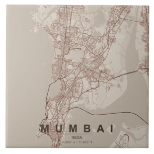 Mumbai India City Map Minimal Design Ceramic Tile