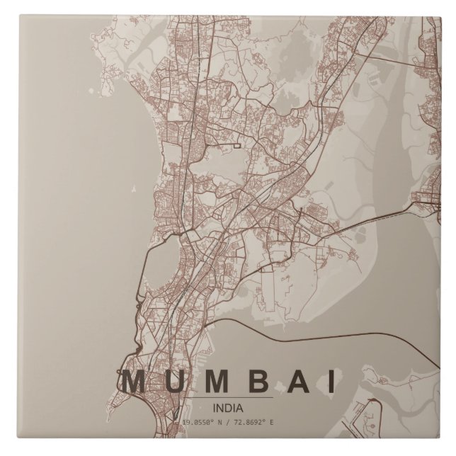 Mumbai India City Map Minimal Design Ceramic Tile (Front)