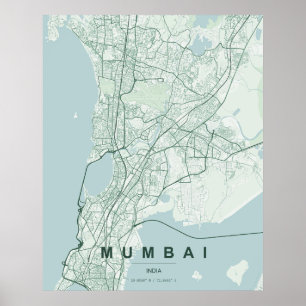 Mumbai India City Map Minimal Design Poster