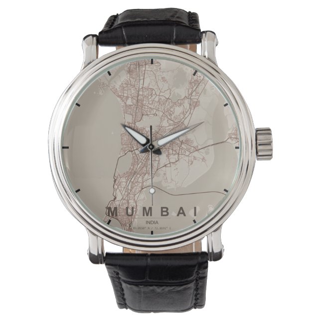 Mumbai India City Map Minimal Design Watch (Front)