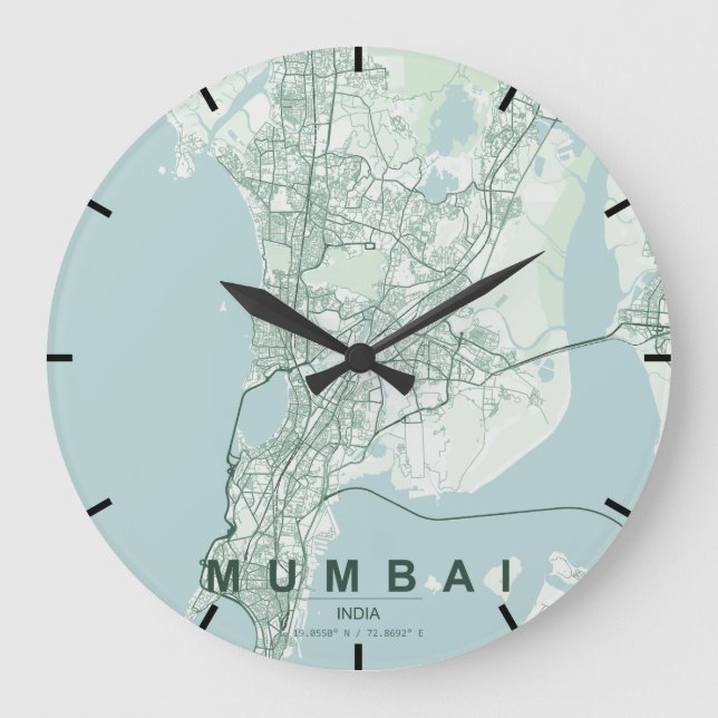 Mumbai India City Map Minimal Large Clock (Front)