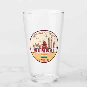 Mumbai India City Skyline Emblem Glass