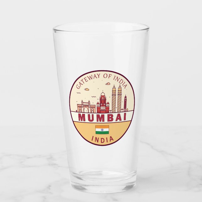 Mumbai India City Skyline Emblem Glass (Front)