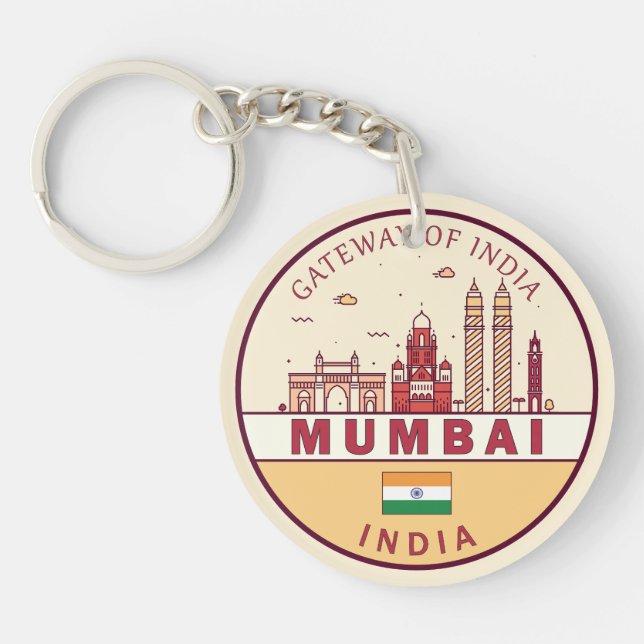 Mumbai India City Skyline Emblem Key Ring (Front)
