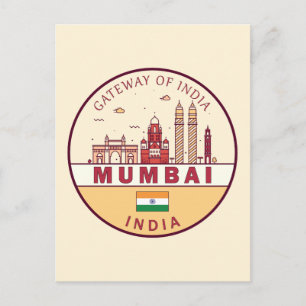 Mumbai India City Skyline Emblem Postcard