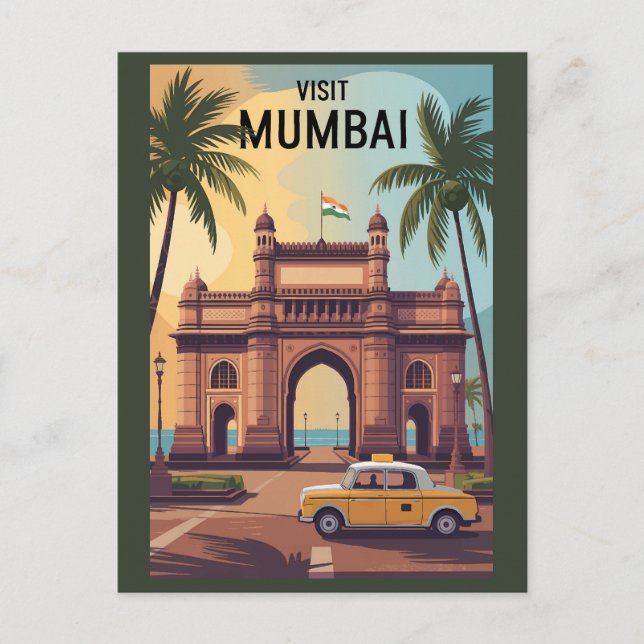 Mumbai India Gateway of India Illustration Travel  Postcard (Front)