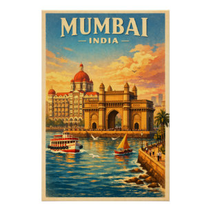 Mumbai, India, in a classic retro Poster