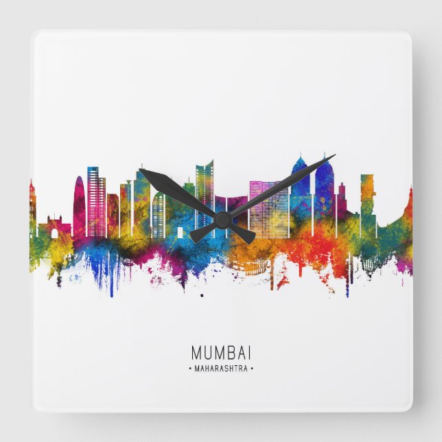 Mumbai Maharashtra Skyline Square Wall Clock (Front)
