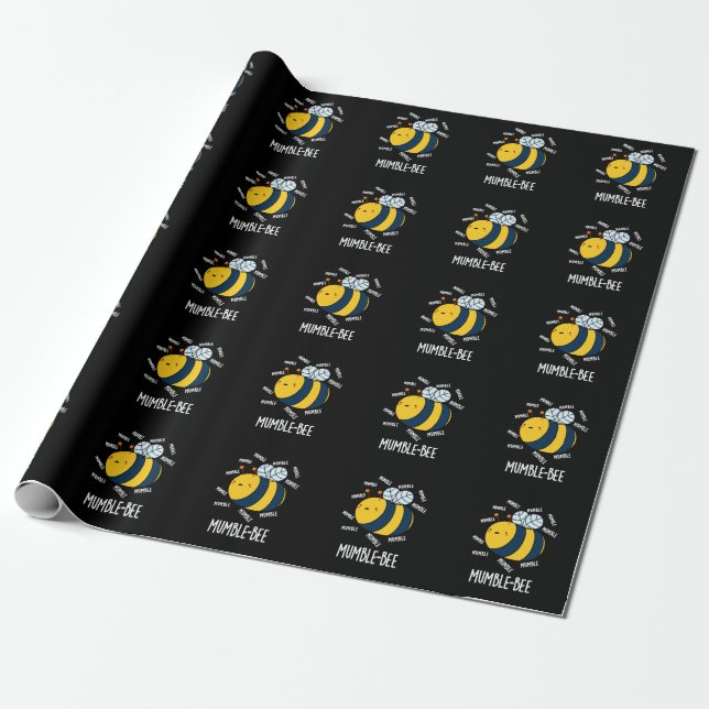 Mumble Bee Funny Insect Pun Dark BG Wrapping Paper (Unrolled)