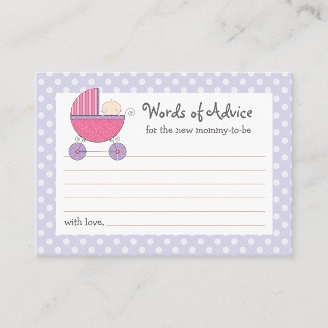 Mummy Advice Card Baby Shower Carriage | Pink (Front)