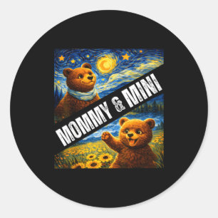Mummy &amp; mini cute bear matching mother's day classic round sticker