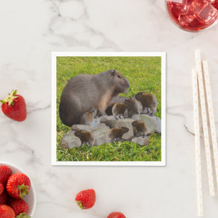 Mummy And Baby Capybaras, Napkin