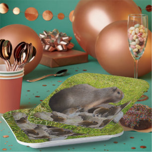Mummy And Baby Capybaras, Paper Plate