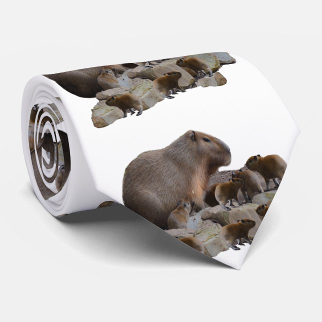 Mummy And Baby Capybaras, Tie (Rolled)