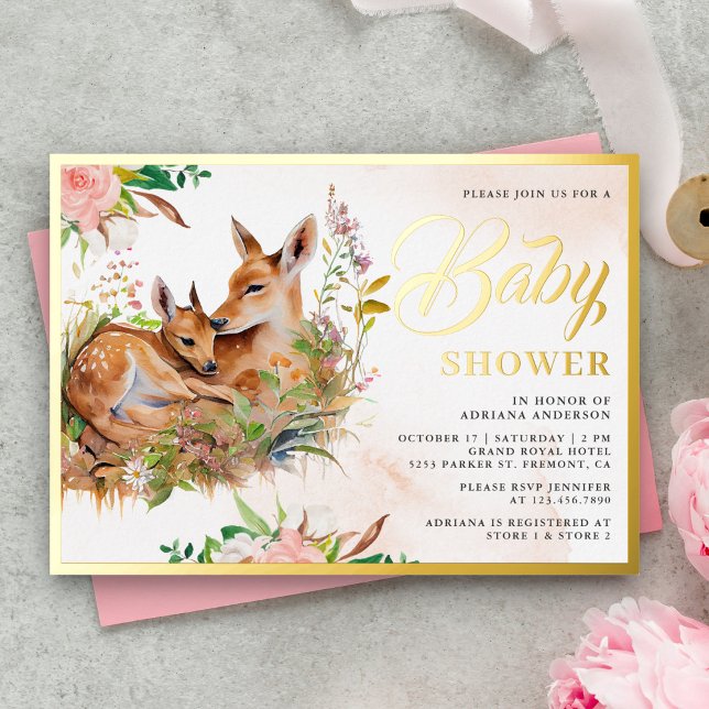 Mummy and Baby Deer Floral Baby Shower Gold (Creator Uploaded)