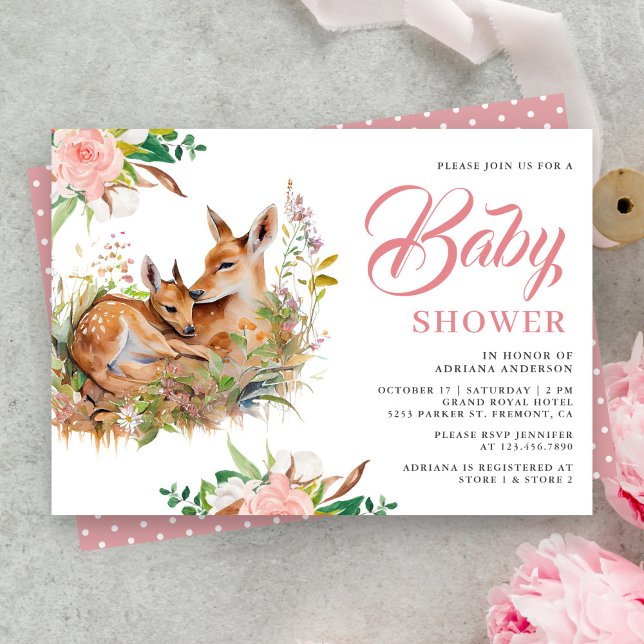 Mummy and Baby Deer Floral Baby Shower Invitation (Creator Uploaded)