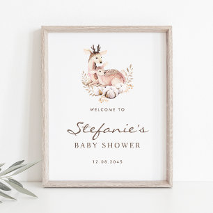 Mummy and Baby Deer Woodland Baby Shower Welcome Poster