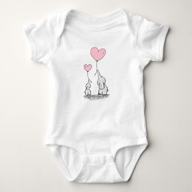Mummy and Baby Elephant One-Piece Baby Clothes Baby Bodysuit (Front)