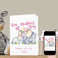 Mummy and Baby Elephant Pink 1st Mothers Day Card