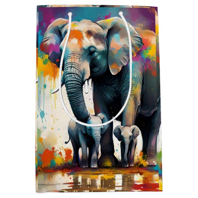 Mummy And Baby Elephants Colour Splash, Medium Gift Bag (Front)