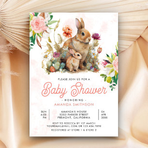 Mummy and Baby Floral Bunny Baby Shower Invitation